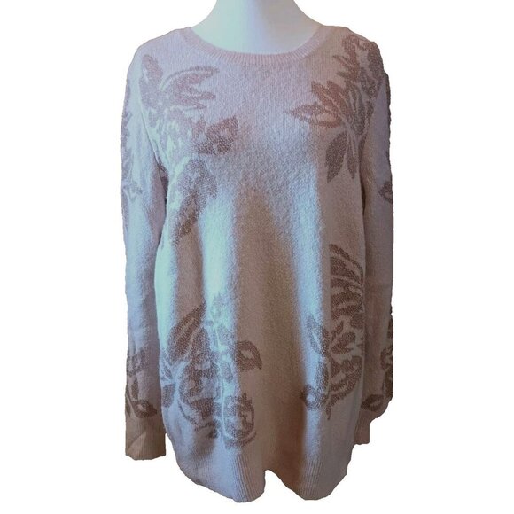 LIZ CLAIBORNE Blush Pink Metalic Floral Soft Sweater L Holiday Sparkle Fall - Picture 1 of 8